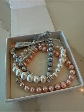 Cultured Freshwater Pearl Bracelet Set in White, Pink & Gray Tones